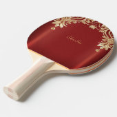 Modern Gold Red Floral Ping Pong Paddle 卓球ラケット (正面アングル)