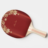 Modern Gold Red Floral Ping Pong Paddle 卓球ラケット (横)