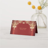 Modern Gold Red Floral Place Card プレイスカード (裏面)