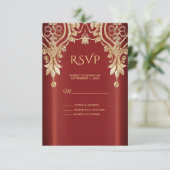 Modern Gold Red Floral RSVP Card (スタンド正面)