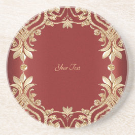 Modern Gold Red Floral Sandstone Coaster コースター