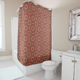 Modern Gold Red Floral Shower Curtain シャワーカーテン
