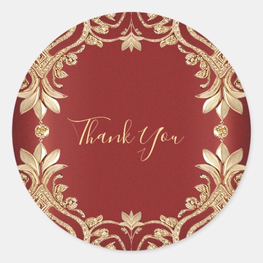 Modern Gold Red Floral Sticker ラウンドシール (正面)