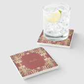 Modern Gold Red Floral Stone Coaster ストーンコースター (横)