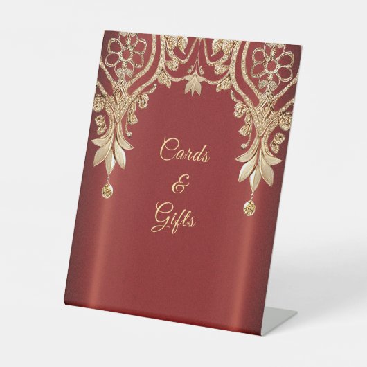 Modern Gold Red Floral Tabletop Signs 台座サイン (正面)