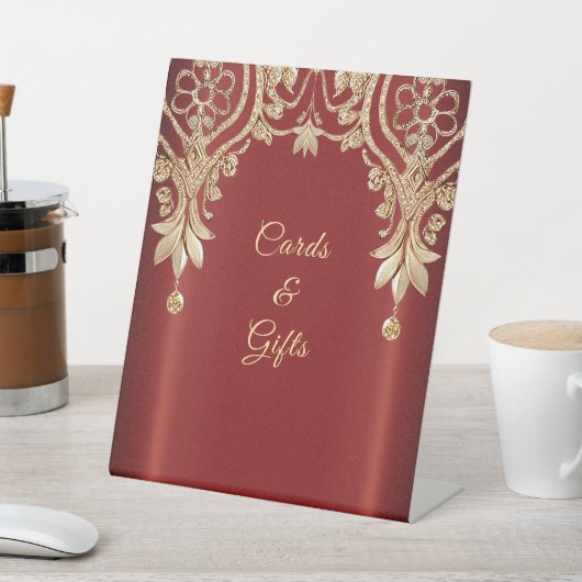 Modern Gold Red Floral Tabletop Signs 台座サイン (インサイチュ)