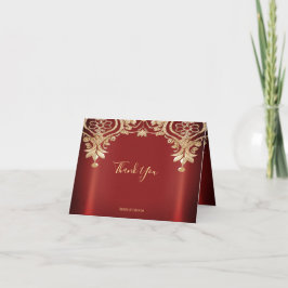 Modern Gold Red Floral Thank You Card サンキューカード