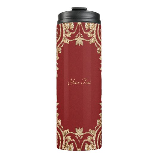 Modern Gold Red Floral Thermal Tumbler タンブラー (正面)