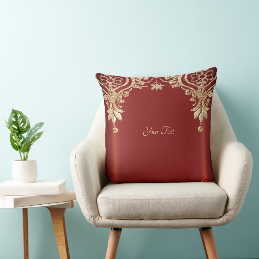 Modern Gold Red Floral Throw Pillow クッション (椅子)