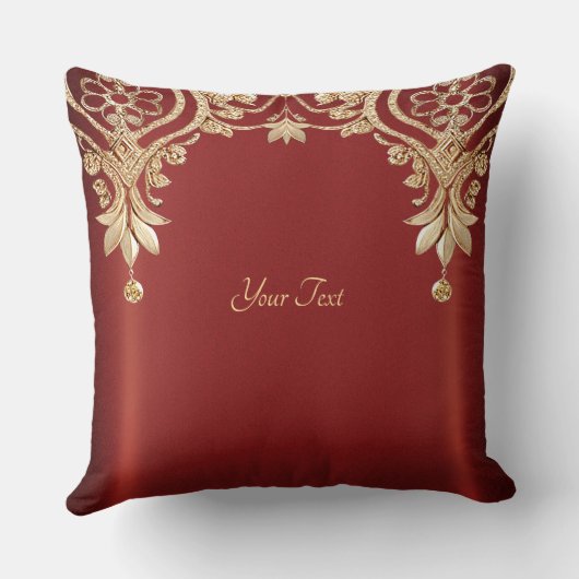 Modern Gold Red Floral Throw Pillow クッション (裏面)
