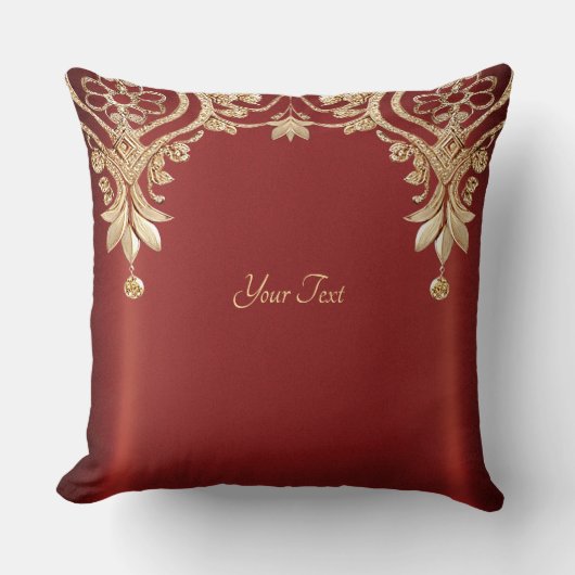 Modern Gold Red Floral Throw Pillow クッション (正面)