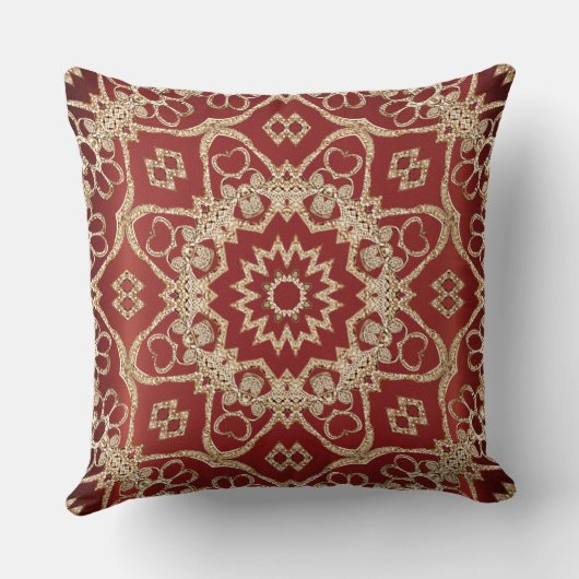 Modern Gold Red Floral Throw Pillow クッション (裏面)