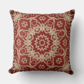 Modern Gold Red Floral Throw Pillow クッション (正面)