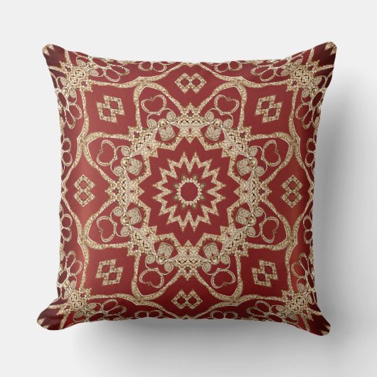 Modern Gold Red Floral Throw Pillow クッション (正面)