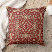 Modern Gold Red Floral Throw Pillow クッション (ブランケット)