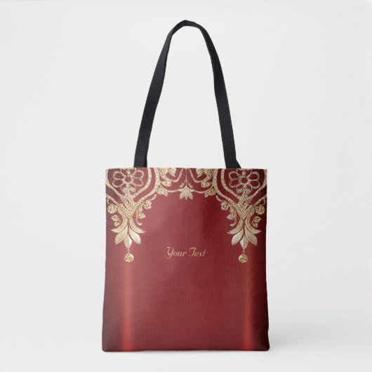 Modern Gold Red Floral Tote Bag トートバッグ (正面)