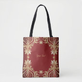 Modern Gold Red Floral Tote Bag トートバッグ (正面)