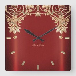 Modern Gold Red Floral Wall Clock スクエア壁時計