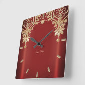 Modern Gold Red Floral Wall Clock スクエア壁時計 (傾斜)