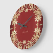 Modern Gold Red Floral Wall Clock ラージ壁時計 (傾斜)