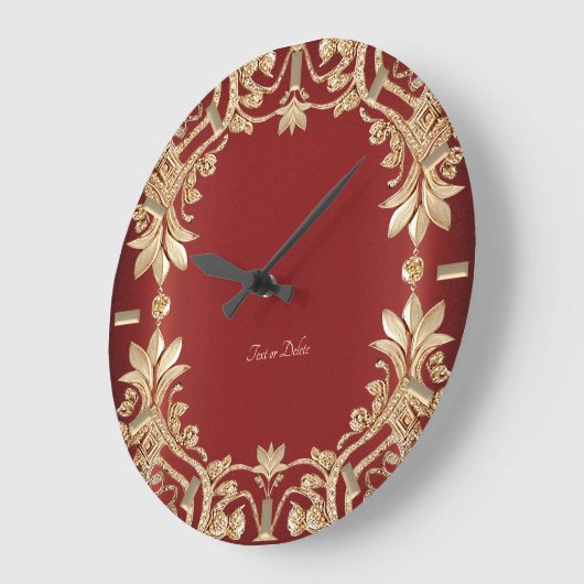 Modern Gold Red Floral Wall Clock ラージ壁時計 (傾斜)