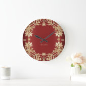 Modern Gold Red Floral Wall Clock ラージ壁時計 (ホーム)