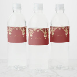 Modern Gold Red Floral Water Bottle Label ペットボトルラベル