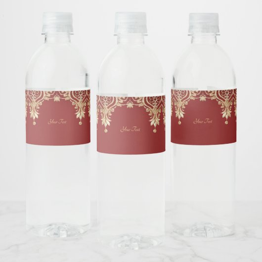 Modern Gold Red Floral Water Bottle Label ペットボトルラベル (ボトル)