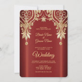 Modern Gold Red Floral Wedding Invitation 招待状 (正面)