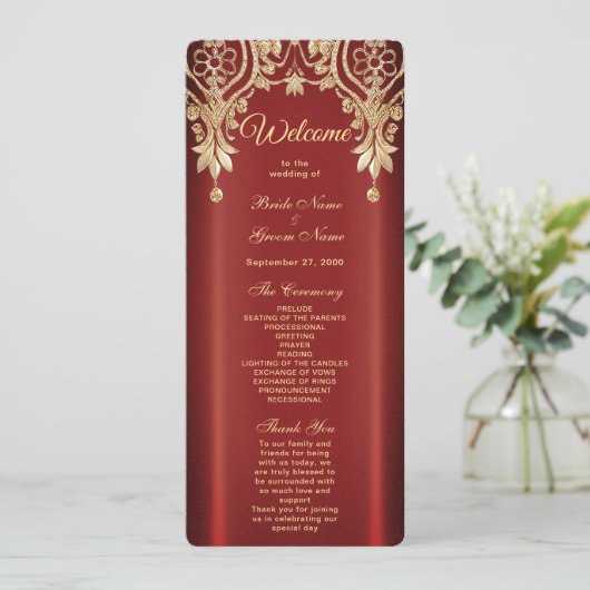 Modern Gold Red Floral Wedding Program プログラム (スタンド正面)
