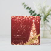 MODERN Gold Red Winter Christmas Tree Bow Party  招待状 (スタンド正面)