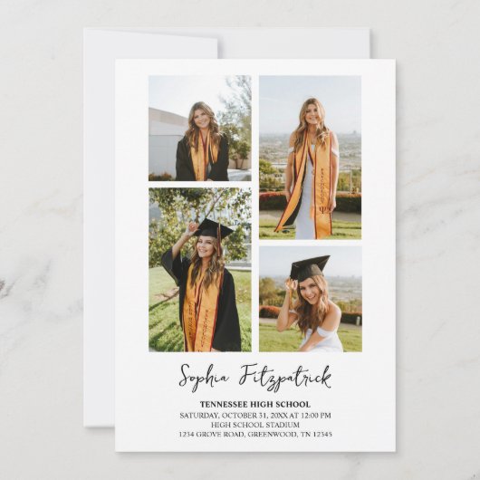 Modern Gold Script Arch Photo Graduation 招待状 (裏面)