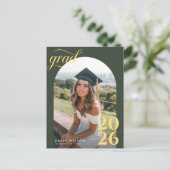 Modern Gold Script Arch Photo Graduation Thank You ポストカード (スタンド正面)