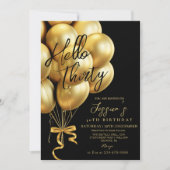 Modern  Gold Script Black Hello Thirty Birthday 招待状 (正面)