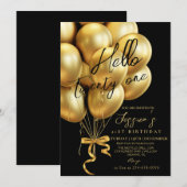 Modern Gold Script Black Hello Twenty One Birthday 招待状 (正面/裏面)