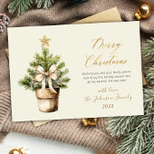 Modern Gold Script Bow Watercolor Christmas Tree  シーズンカード