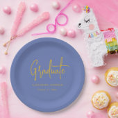 Modern Gold Script Graduation Party Blue Custom ペーパープレート (パーティー)