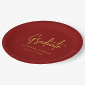 Modern Gold Script Graduation Party Red Custom ペーパープレート (アングル)