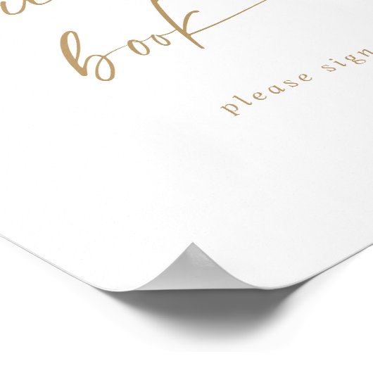 Modern Gold Script Guest Book Sign ポスター (角)