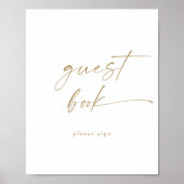 Modern Gold Script Guest Book Sign ポスター (正面)