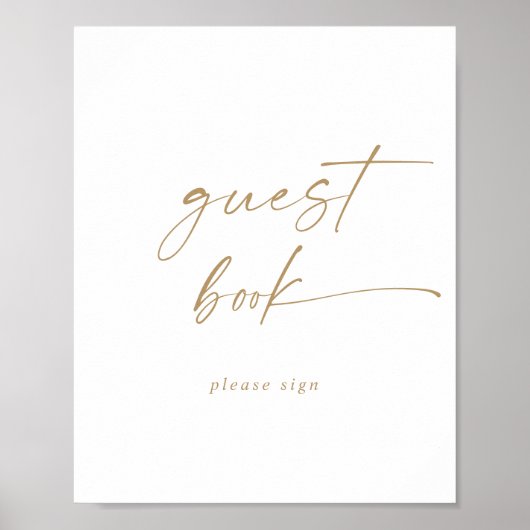 Modern Gold Script Guest Book Sign ポスター (正面)