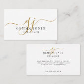 Modern Gold Script monogram Life Coach 名刺 (正面/裏面)