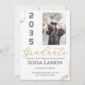 Modern Gold Script Photo Graduation Party  招待状 (正面)