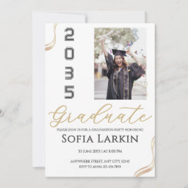 Modern Gold Script Photo Graduation Party 招待状