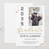 Modern Gold Script Photo Graduation Party  招待状 (正面/裏面)