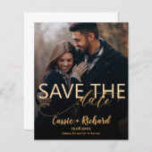 Modern Gold Script Photo Wedding Save the Date (正面/裏面)