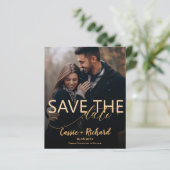Modern Gold Script Photo Wedding Save the Date (スタンド正面)