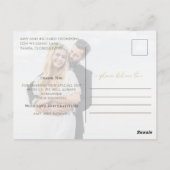 Modern Gold Script Photo Wedding Thank You Card ポストカード (裏面)