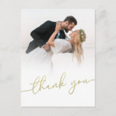 Modern Gold Script Photo Wedding Thank You Card ポストカード (正面)