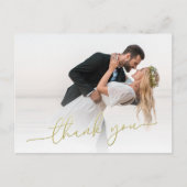 Modern Gold Script Photo Wedding Thank You Card ポストカード (正面)